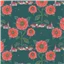 Flowers Souvenir Teal Background Large Pink Flowers and Smaller Houses
