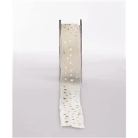 Ribbon Organza Ivory Gold Dot