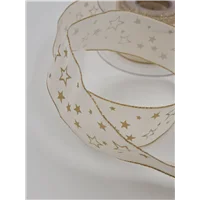 Ribbon Cream Gold Stars 38mm