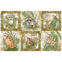 Patchwork Panel Forest Animals Water Colour