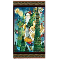 Patchwork Panel Santa Spirit Cones Trees