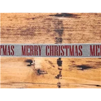 Ribbon Linen Merry Xmas Beige 25mm