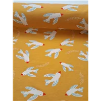 Fabric Jersey Knit Mustard Birds