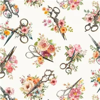 Sewing Tossed Floral Scissors Cream