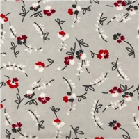 Flannelette Grey with Red and White Flowers