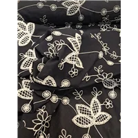 Fabric Lark Embroidered Cotton Dark Navy Ivory