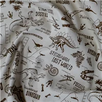 Fabric Yanko Natural Brown Dinosaurs