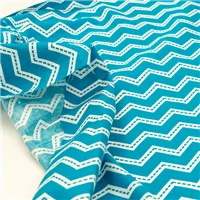 Cotton Turquoise White Line Chevron