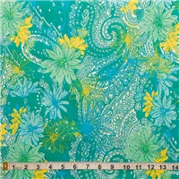 Fabric Cotton Sateen Print Turquoise