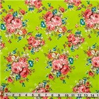 Fabric Cotton Spandex Lime Floral