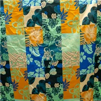 Fabric Cotton Print Square Teals Gold