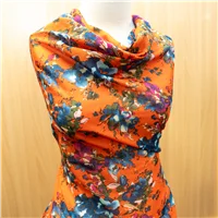 Fabric Cotton Voile Orange Floral