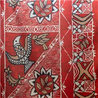 Fabric Printed Stretch Red White Tan