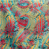 Fabric Tapa 190 Teal Orange Red