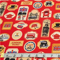 Fabric Cotton London Theme Red